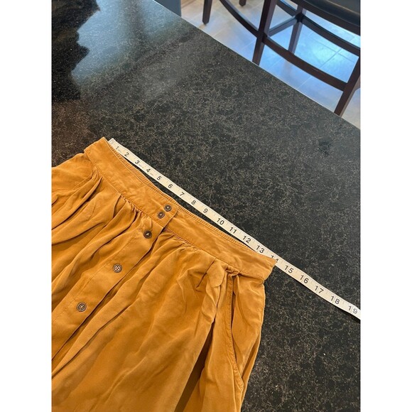 Forever 21 Camel Brown Button Front Midi Skirt M Rayon A Line Pockets Boho - Picture 5 of 15